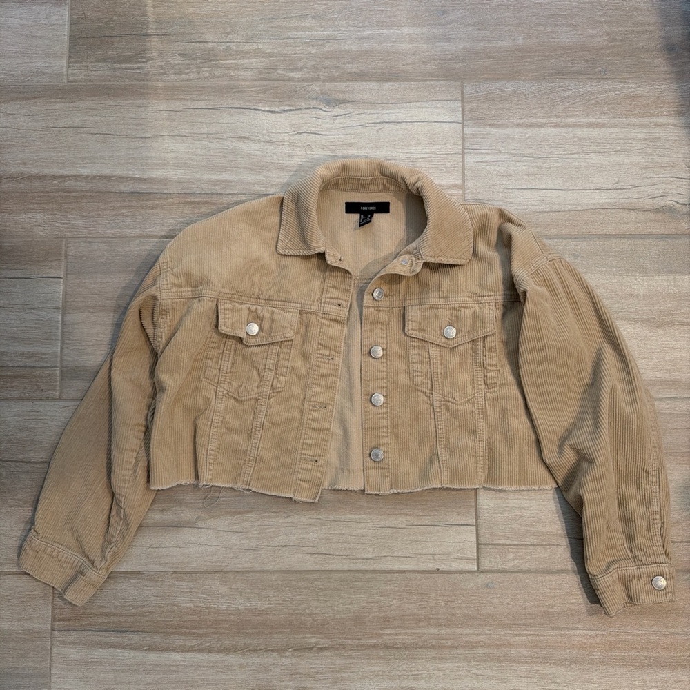 Forever 21 Cropped Corduroy Jacket - Beige
